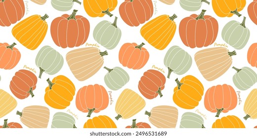 Patrón sin fisuras con calabazas sobre un fondo blanco. Ilustración vectorial de otoño.