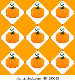 Seamless pattern with pumpkins on white and orange