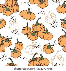 Seamless pattern with pumpkins. Print for textile, wallpaper, covers, surface. Retro stylization. For fashion fabric.