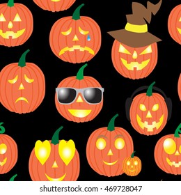 Seamless pattern of pumpkins , smiles for Halloween