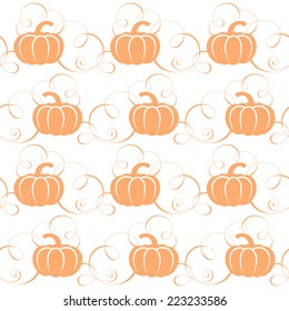 Seamless pattern with pumpkins and swirls. Pumpkins for Halloween party. Vector pumpkin for the web, for a card or for scrapbooking