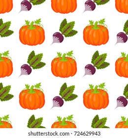 Seamless pattern with pumpkins thanksgiving autumn decoration vector illustration vegetable background.