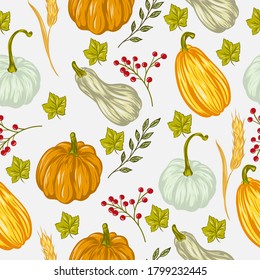 seamless pattern with pumpkins, thanksgiving background. vector illustration.