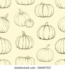 Seamless pattern with pumpkins for thanksgiving day, halloween etc. Vector sketchy illustration