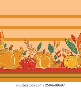 Seamless pattern with pumpkins vector illustration, hand drawn design