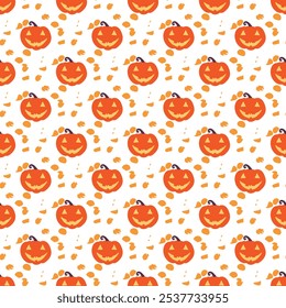 Seamless pattern with pumpkins. Vector texture for surface design, scrapbook or gift wrapping paper, textile, fabric.  