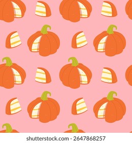 Seamless pattern with a pumpkin-shaped pie. Vector illustration
