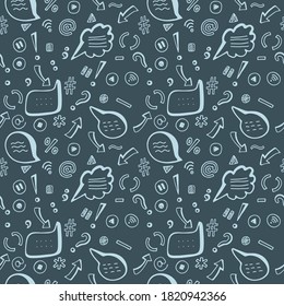 Seamless Pattern with punctuation marks and communication symbols. Doodle style. For printing wrapping paper, packaging, fabric. Hand Drawn vector illustration.