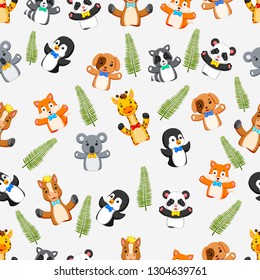 Seamless pattern with puppets wild animal