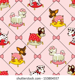 Seamless pattern with puppies. bichon frise, dalmatian, french bulldog and toy terrier