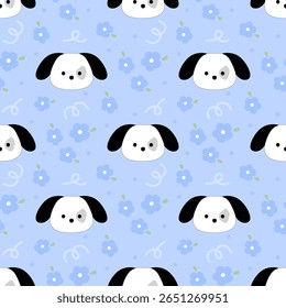 seamless pattern with puppy and flowers, fabric pattern, gift wrapping paper, notebook cover, phone case pattern 
