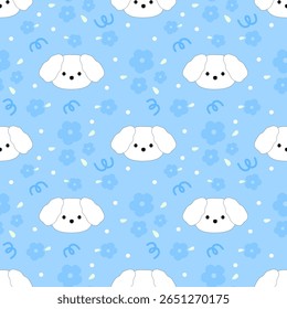 seamless pattern with puppy and flowers, fabric pattern, gift wrapping paper, notebook cover, phone case pattern 