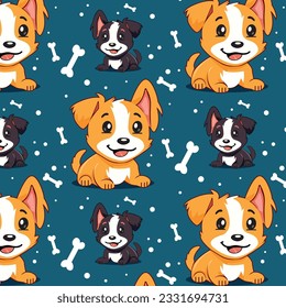 seamless pattern puppy smilling with toy bones