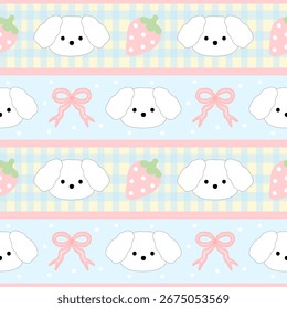 seamless pattern with  puppy strawberry and bow , fabric pattern, gift wrapping paper , pillowcase,blanket pattern 