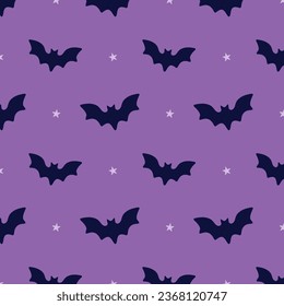 Seamless Pattern of Purple Bats. Vector Illustration. Halloween Background