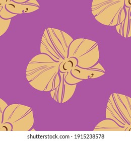 nahtloses Muster, violetter, großer goldfarbener Orchideenvektor 