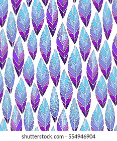 Seamless pattern with purple bird feathers. Vector illustration 