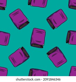 Seamless pattern of purple book vector illustration on dark turquoise background