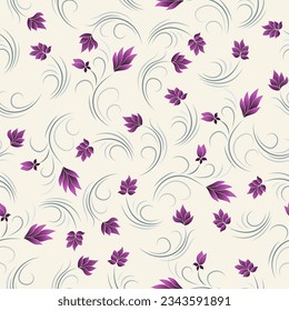 Patrón sin foco con flores de color púrpura. Diseño de ilustración de vector