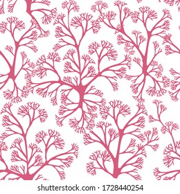 Seamless pattern of purple coral seaweeds silhouettes flat vector illustration on white background