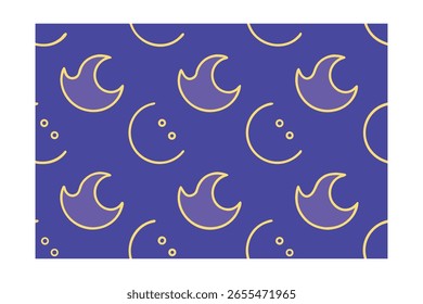 Seamless pattern purple crescent moons yellow circles on blue vector