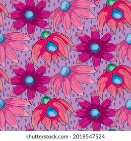 Nahtloses Muster mit violetten, blühenden Blumen