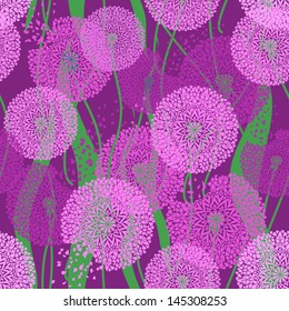 Seamless pattern of purple dandelions