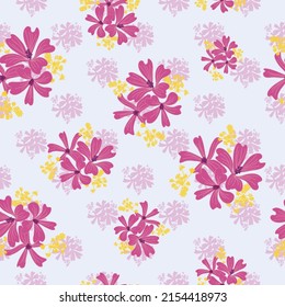 Seamless pattern purple ditsy flowers, spring background