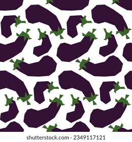 Seamless pattern of purple eggplant with a broken shape. Vector design. Printing on textiles and paper, autumn harvest theme, proper nutrition, healthy vegetables. Cover for eggplant products