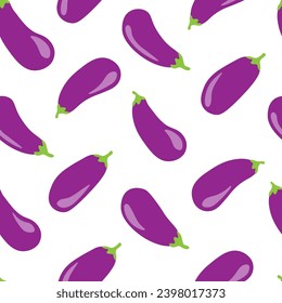 Patrón sin foco con berenjena morada. Deliciosa huella vegetal para la comida natural. Gráficos vectoriales.