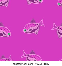 Seamless pattern from purple fish on a purple background