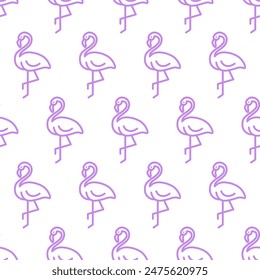 Seamless pattern with purple flamingo