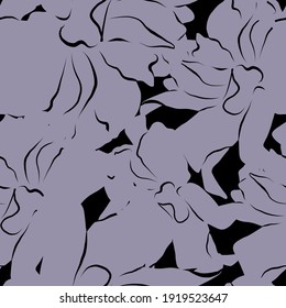 Seamless pattern with purple flower on the black background
