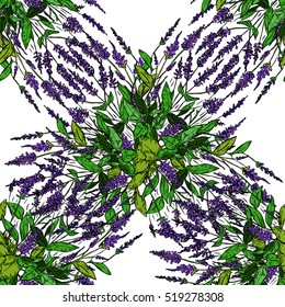 Seamless pattern with purple flowers