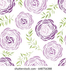 Seamless pattern with purple flowers