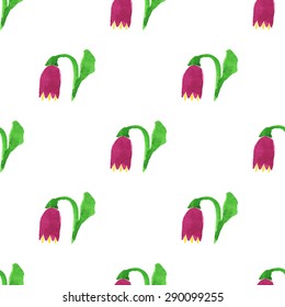 Seamless pattern: purple flowers. Bells. Watercolor.