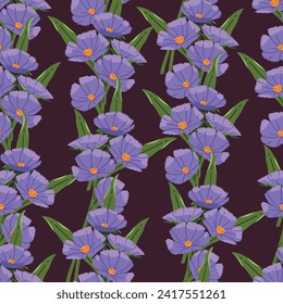 Seamless pattern of purple flowers, Dark purple tone background, Modern floral pattern vector, Vintage floral background, Pattern for design wallpaper, Gift wrap paper and fashion prints.