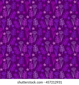 seamless pattern purple flowers and leaves