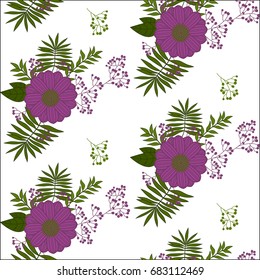 Seamless pattern of purple flowers and leaves vector illustration