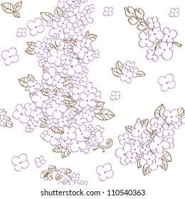 Seamless pattern of purple flowers lilac. Hand-drawn graphics for your design