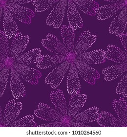 Seamless pattern of purple flowers on a purple background