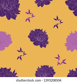 Seamless pattern of purple flowers on a yellow background