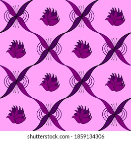 Patrón sin foco de flores moradas sobre fondo rosado. Dibujo de la ilustración del vector.