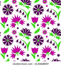 sin costura con flores moradas sobre un fondo blanco. prado de primavera brillante. adorno floral. patrón geométrico. vector