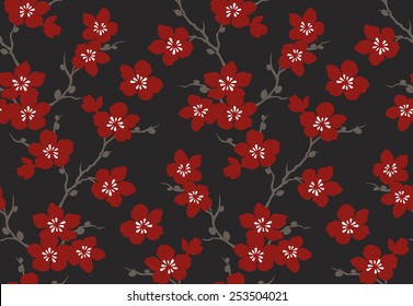 seamless pattern with purple flowers on a gray background