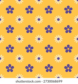 Padrão sem emenda com flores roxas em um fundo amarelo