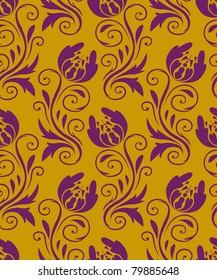 seamless pattern - purple flowers on a yellow background