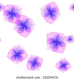 Seamless pattern with Purple flowers  Vectorized watercolor drawing.  