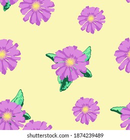 seamless pattern purple flowers with yellow background.