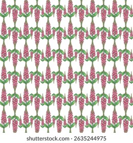 Seamless Pattern of Purple Foxglove Flowers on a White Background